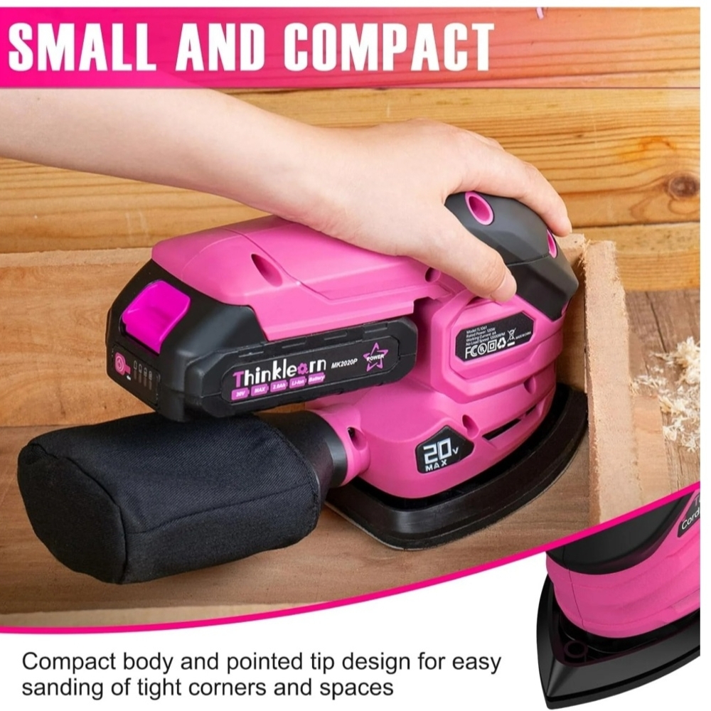 Cordless Detail Sander 20V Electric  With 22Pcs Sandpapers 12000 Hot Pink New!! - Picture 4 of 6